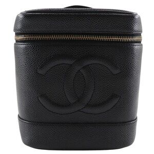 CHANEL Black Caviar Leather Logo Pouch